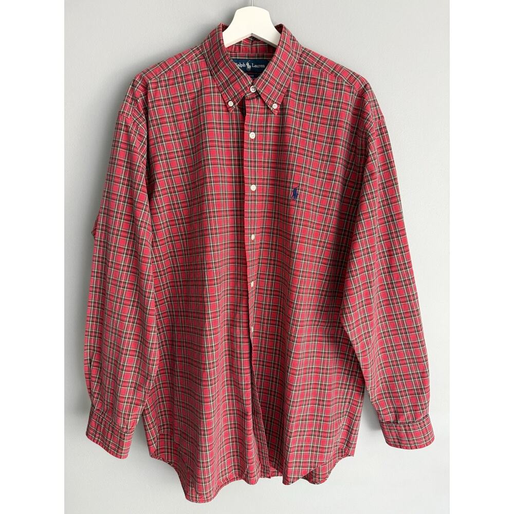 Ralph Lauren Blake Shirt Red Plaid Button Down Cotton Classic Fit L Preppy